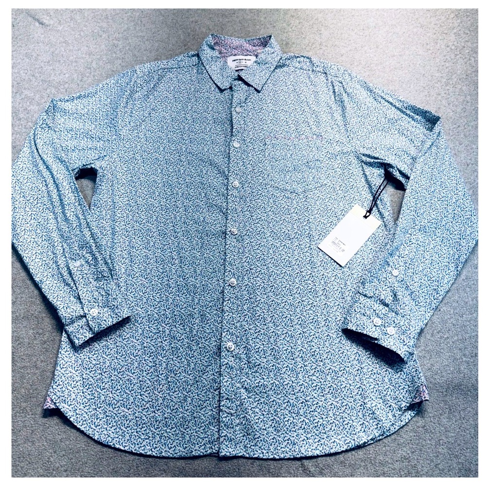 Paperdenim & Cloth Button Down Womens‎ Medium White Blue Floral Slim Fit Stretch